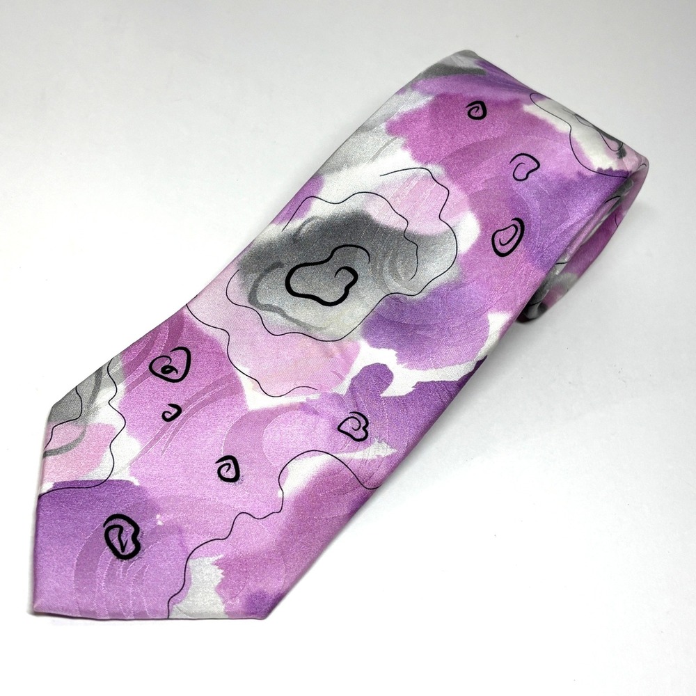 J. Garcia Snail Garden Tie Mens OS Purple Abstract Silk Collection 53 Retro 90's